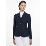 Navy blue lemieux jessica mesh equestrian show jacket with silver zippers and buttons for riding events