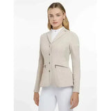 Beige lemieux jessica mesh show jacket stone with subtle textured pattern and black zipper accents for riding