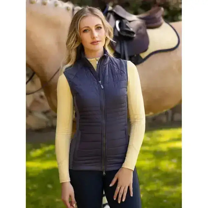 Navy blue quilted lemieux juliette gilet dusk blue with full zipper and subtle stitching details for casual wear