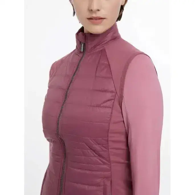 A mauve quilted puffer vest with high collar and zipper lemieux juliette gilet rosewood style