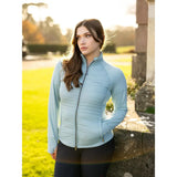 Light blue Lemieux Juliette Jacket Glacier worn by a woman with long dark hair