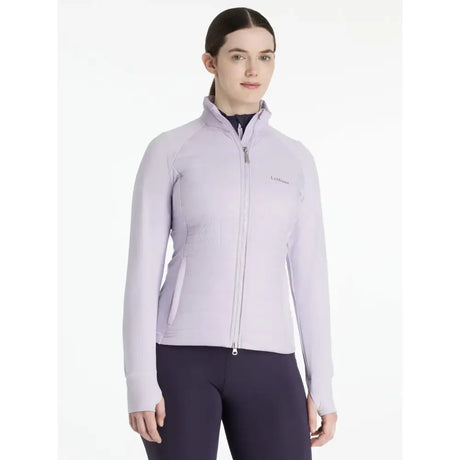 Lavender colored lemieux juliette jacket lilac fleece zip up with subtle brand logo on left chest for casual wear