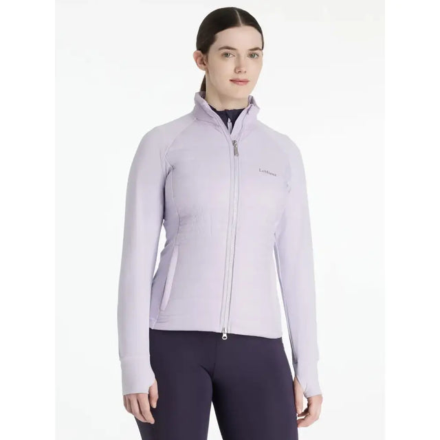 Lavender colored lemieux juliette jacket lilac fleece zip up with subtle brand logo on left chest for casual wear