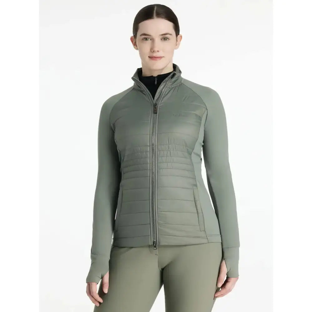 Olive green quilted zip up lemieux juliette jacket rosemary with long sleeves and high collar perfect for chilly days