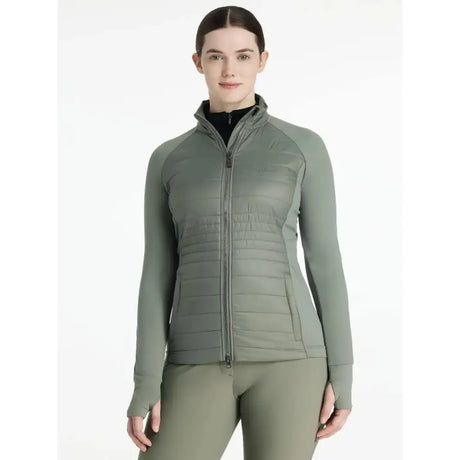 Olive green quilted zip up lemieux juliette jacket rosemary with long sleeves and high collar perfect for chilly days