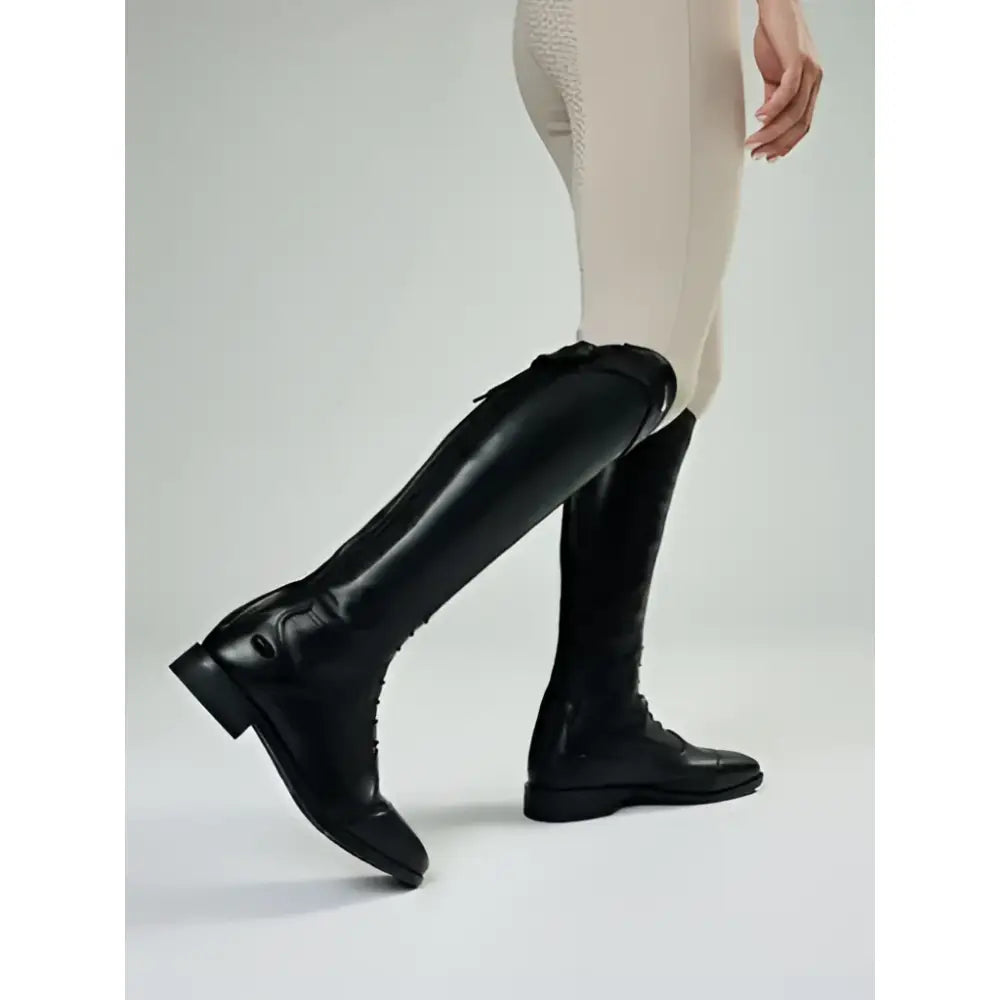 Black leather lemieux junior field riding boot with glossy finish and classic lace-up design for junior field riding