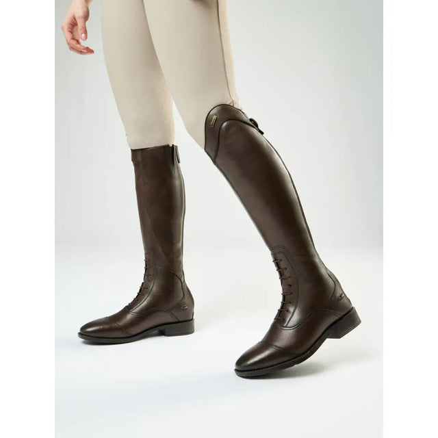 Lemieux junior field brown leather riding boots with classic lace-up design durable ykk zip and elastic calf gussets
