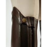 Brown lemieux junior field riding boot with durable ykk zip brass button and elastic calf gussets