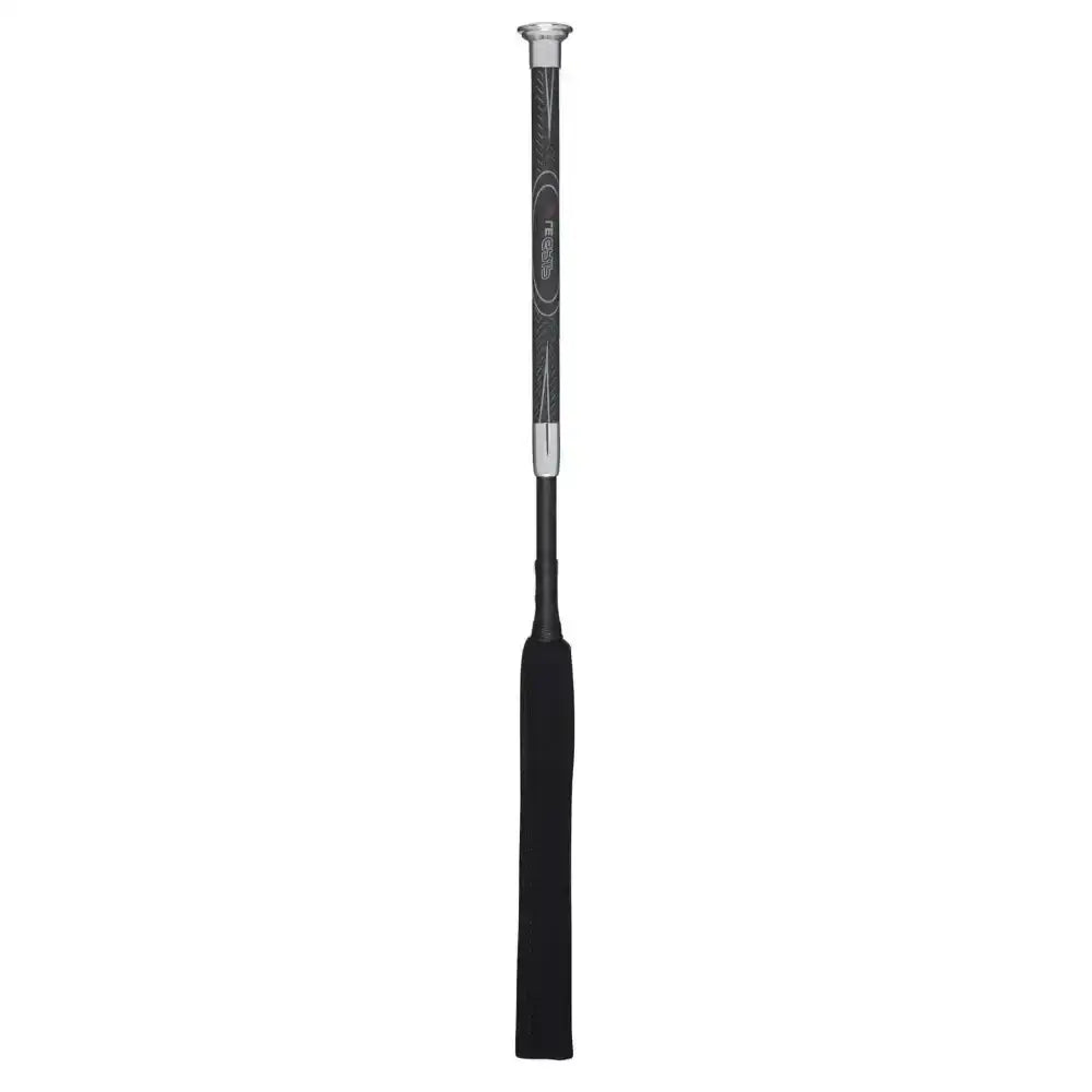 Black lemieux junior pro baton whip with textured grip and silver metallic accents for equestrian use