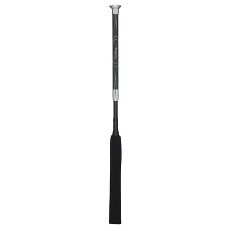 Black lemieux junior pro baton whip with textured grip and silver metallic accents for equestrian use