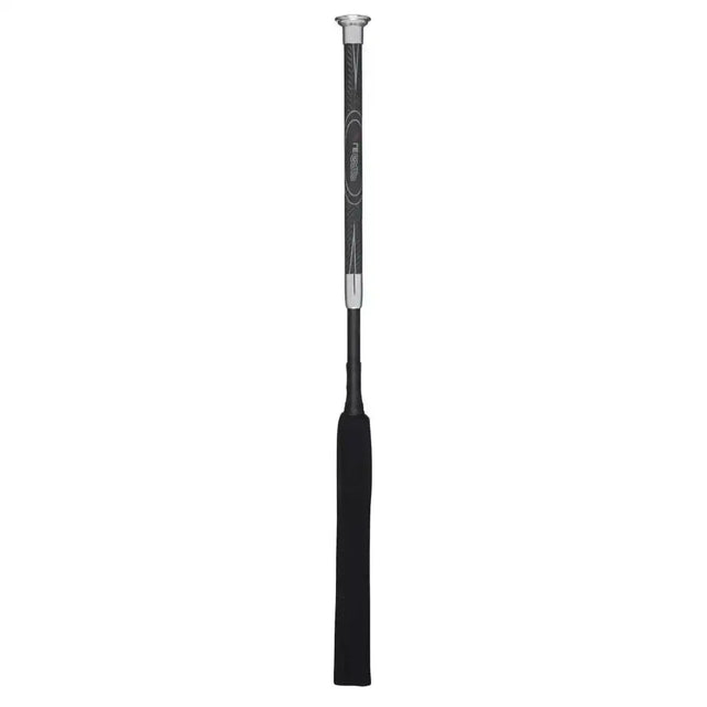 Black lemieux junior pro baton whip with textured grip and silver metallic accents for equestrian use