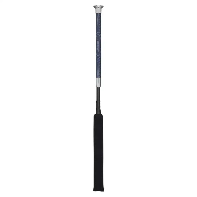 Black grip pro baton whip with sleek dark blue shaft silver accents and subtle white branding lemieux junior pro baton whip navy