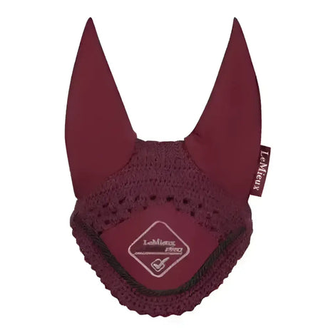 Maroon crocheted lemieux junior pro fly hood burgundy with diamond logo patch and brand tag from junior pro collection