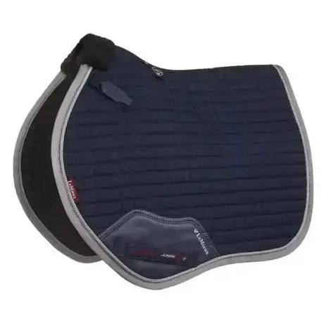 Navy blue quilted lemieux junior pro saddle pad with gray trim and black lining from the junior pro collection pro gp jump