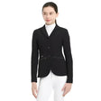 Black lemieux junior pro show jacket with sophisticated crystal details on collar and zipper-trimmed pockets