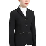 Black lemieux junior pro equestrian jacket with sophisticated crystal details along collar and signature lemieux premium buttons