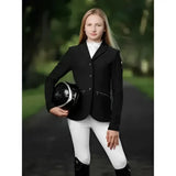 Black lemieux junior pro show jacket with three buttons, zippered pockets, and sophisticated crystal details