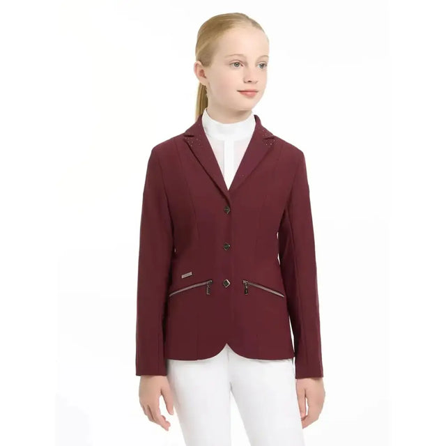 Lemieux junior pro show jacket burgundy with zippered pockets and sophisticated crystal details for riders