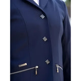 Navy blue lemieux junior pro show jacket with silver diamond buttons and zipper pulls featuring sophisticated crystal details