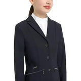 Navy blue lemieux junior pro show jacket with sophisticated crystal details on lapels and front zipper details