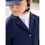 Navy blue lemieux junior pro show jacket with subtle silver studs and signature lemieux premium crystal details