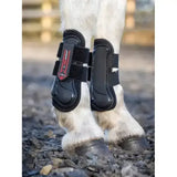 Black lemieux junior pro tendon boots with red branding and adjustable velcro straps from the junior pro collection