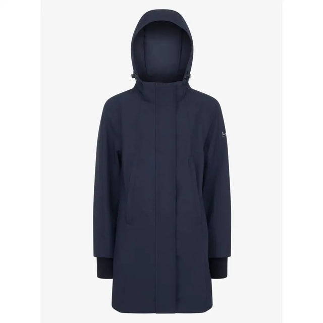 Navy blue lemieux junior pro waterproof hooded coat with minimalist design and subtle logo on sleeve for junior riders