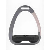 Gray metal lemieux junior vector balance stirrup rose gold with black rubber base and measurement markings on the side