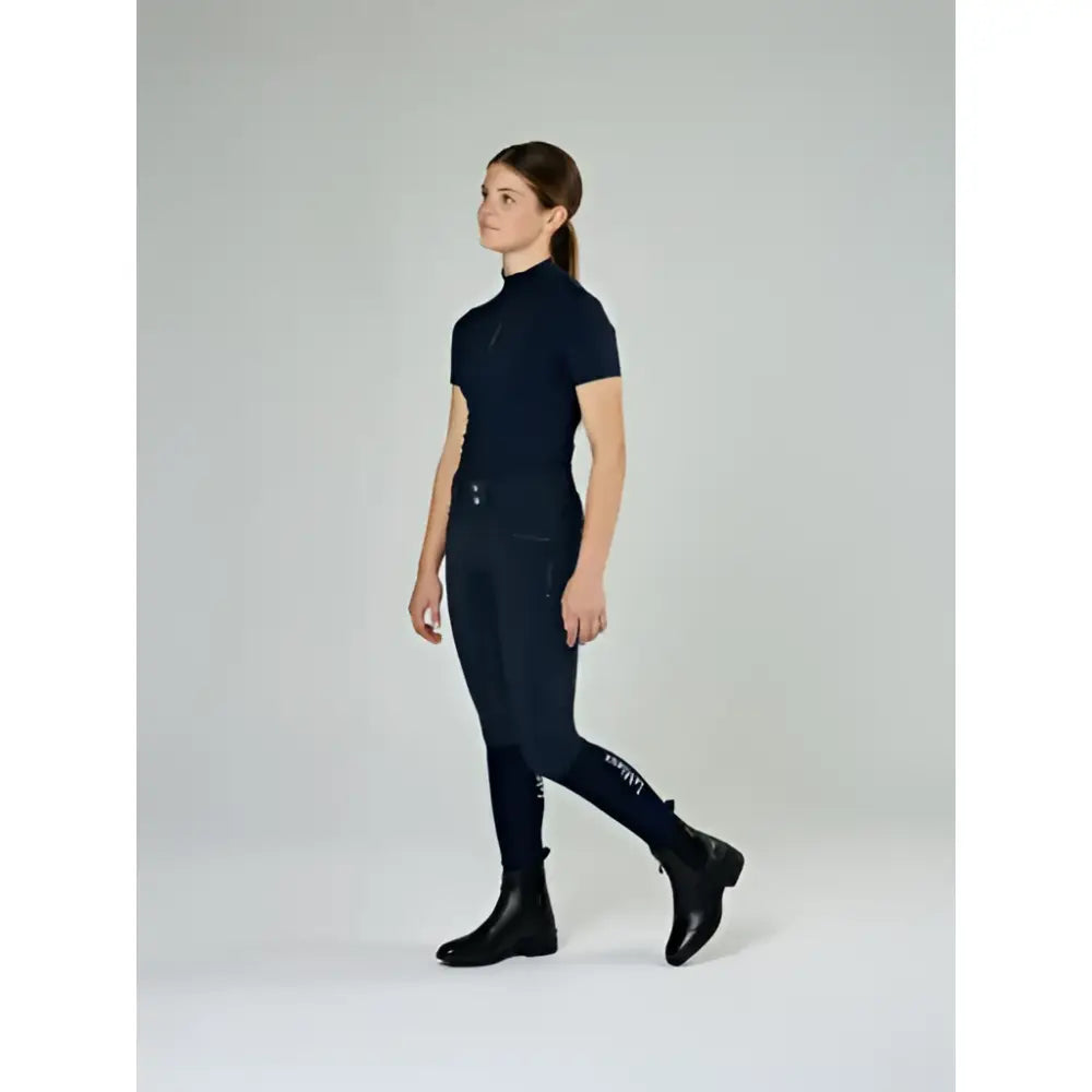 Navy blue lemieux junior zip riding pants with form-fitting design and subtle branding for paddock boot black look