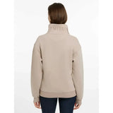 Beige lemieux keira quarter neck sweat with high neck and emieux embroidered in silver thread across the collar