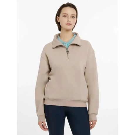 Beige lemieux keira quarter neck fleece sweat with collar and ribbed cuffs perfect for cozy wear