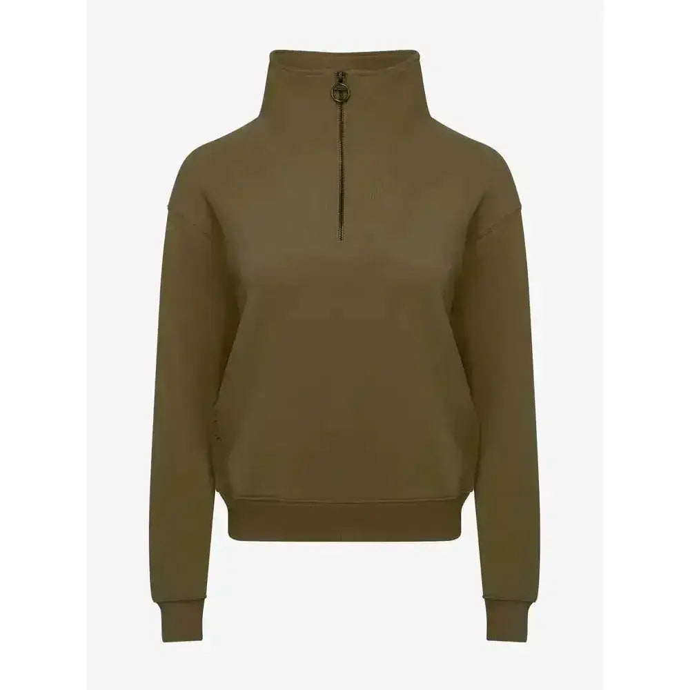 Olive green lemieux keira quarter neck sweat with half zip and ribbed cuffs and hem perfect for casual wear