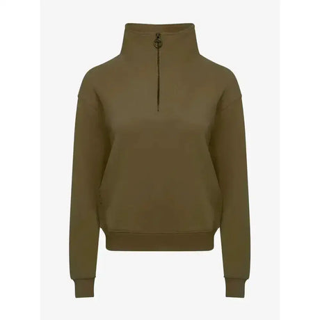 Olive green lemieux keira quarter neck sweat with half zip and ribbed cuffs and hem perfect for casual wear
