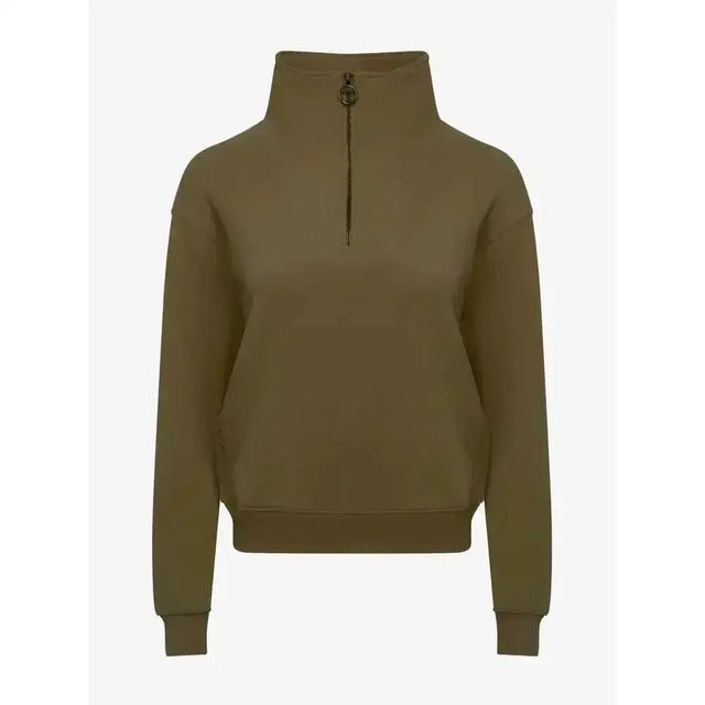 Olive green lemieux keira quarter neck sweat with half zip and ribbed cuffs and hem perfect for casual wear