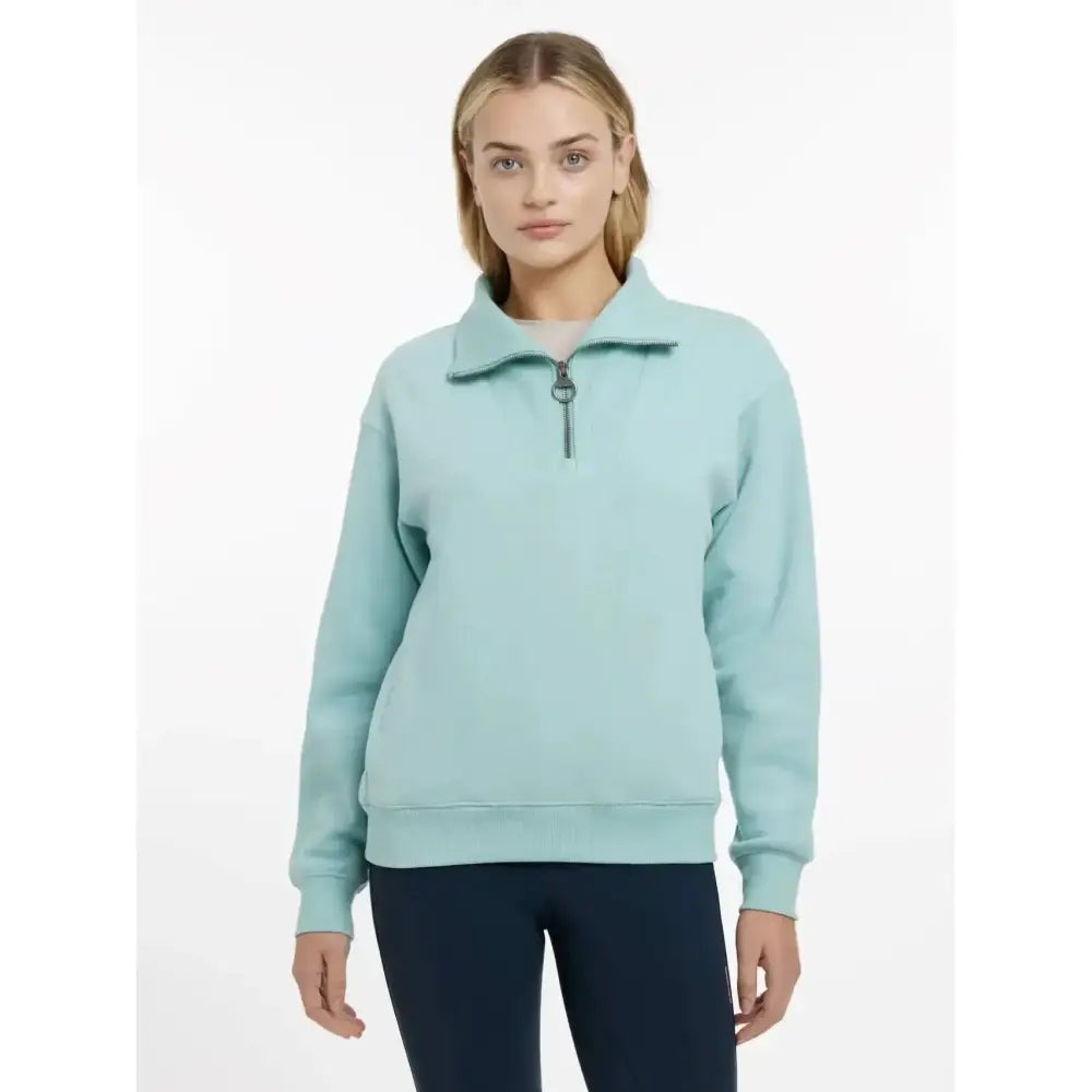 A soft mint green lemieux keira quarter neck sweat with ribbed collar and cuffs perfect for casual wear