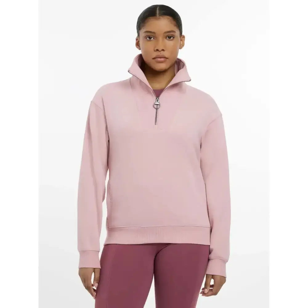 Soft pink lemieux keira quarter fleece sweatshirt with ribbed collar and cuffs perfect for cozy wear