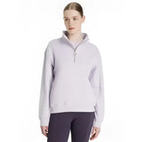 A soft lavender lemieux keira quarter zip sweat lilac hoodie with cozy fit and subtle ribbed cuffs