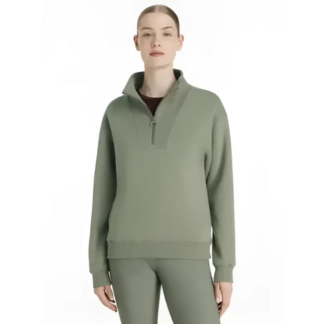 Olive green lemieux keira quarter zip sweat rosemary with ribbed cuffs and hem perfect for casual wear