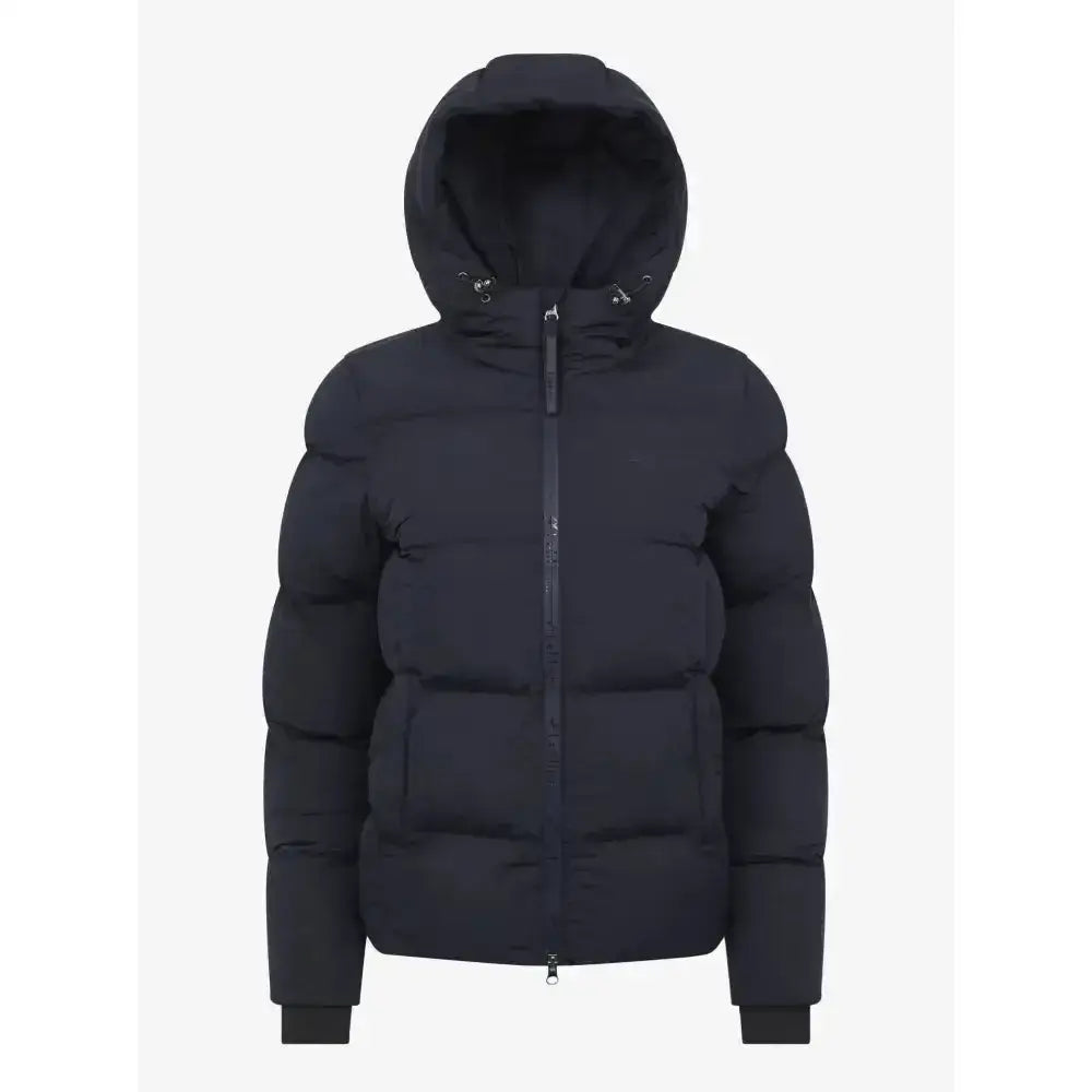 Black lemieux kenza puffer jacket with hood and quilted design perfect for navy cold days and women’s kenza puffer style
