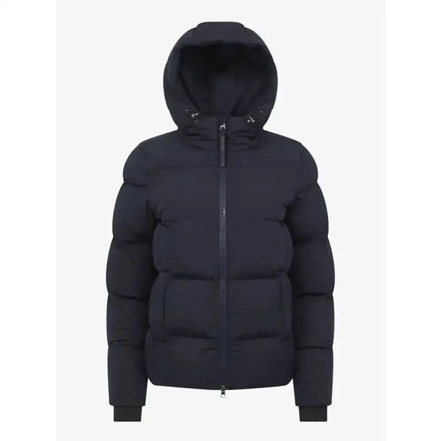 Black lemieux kenza puffer jacket with hood and quilted design perfect for navy cold days and women’s kenza puffer style