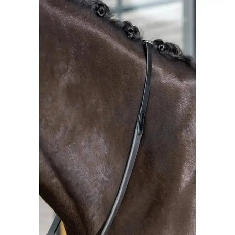 Black leather horse mane strap with sleek smooth finish for lemieux kris extreme rubber reins use