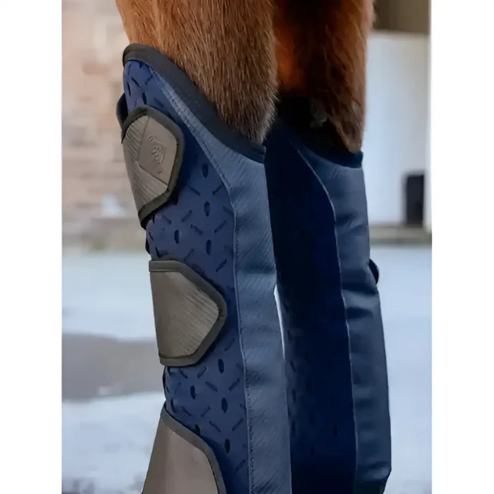 Navy blue and gray kudos 3d mesh travel boots with textured panels for superior protection in horse riding