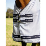 Silver and black lemieux kudos aeroguard fly rug with reflective trim and intelligent power-form for horse protection