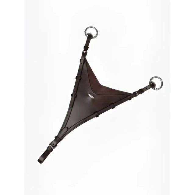 Black leather triangular harness with silver rings and adjustable straps for lemieux kudos bib martingale attachment brown