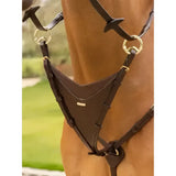 Brown leather lemieux kudos bib martingale attachment havana with gold-toned rings and stitching detail