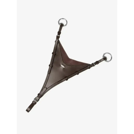Brown leather horse halter with silver rings and adjustable straps lemieux kudos bib martingale attachment havana