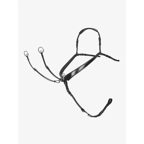Black leather lemieux kudos bridge breastplate with silver rings and adjustable straps for secure fit
