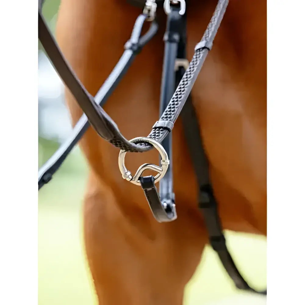 Black textured leather strap with silver buckle detail from lemieux kudos bridge breastplate havana model