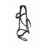 Black leather lemieux kudos contour flash bridle with silver hardware and detachable flash for riding use