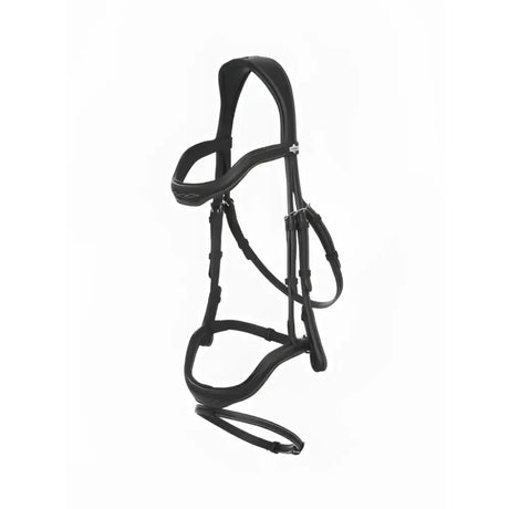 Black leather lemieux kudos contour flash bridle with silver hardware and detachable flash for riding use